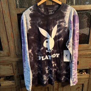 PLAYBOY Tie-Dye Long Sleeve Shirt - Black and Purple